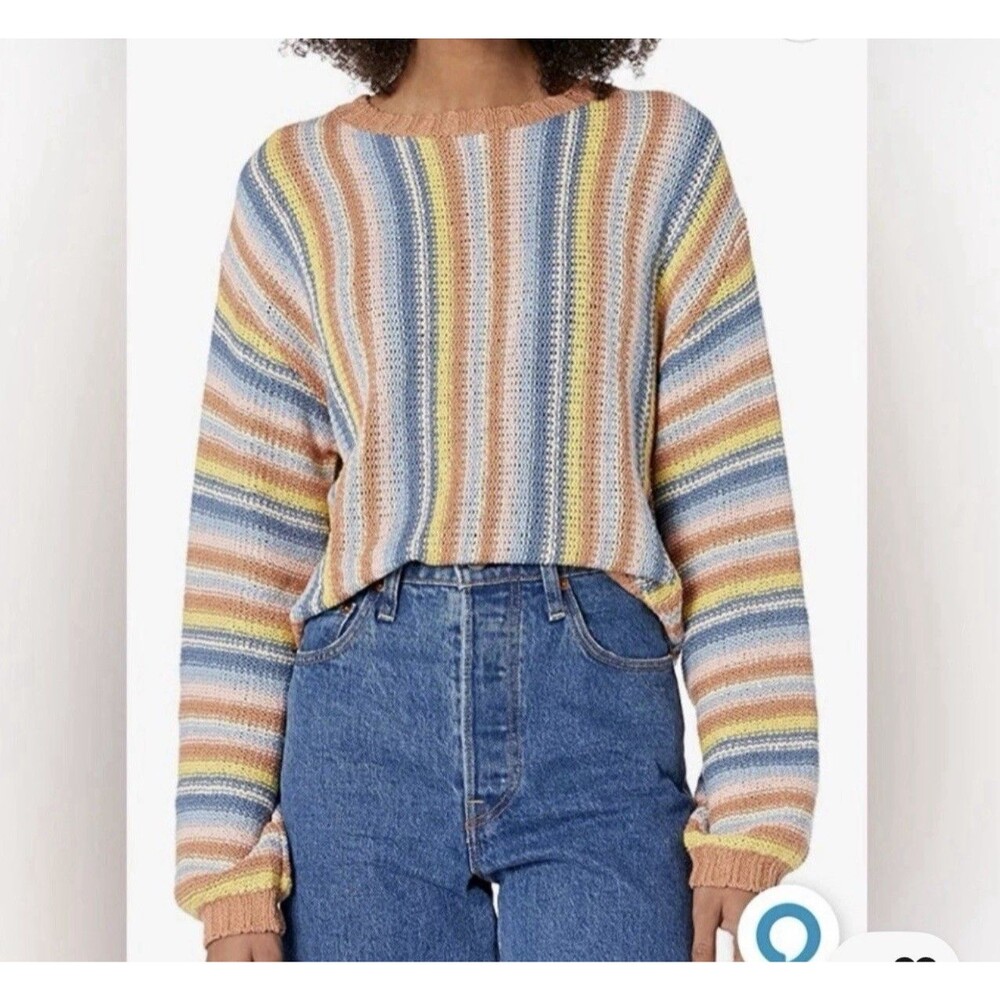 Billabong Seeing Double Relaxed Fit Knit Colorful Crewneck Sweater size small S